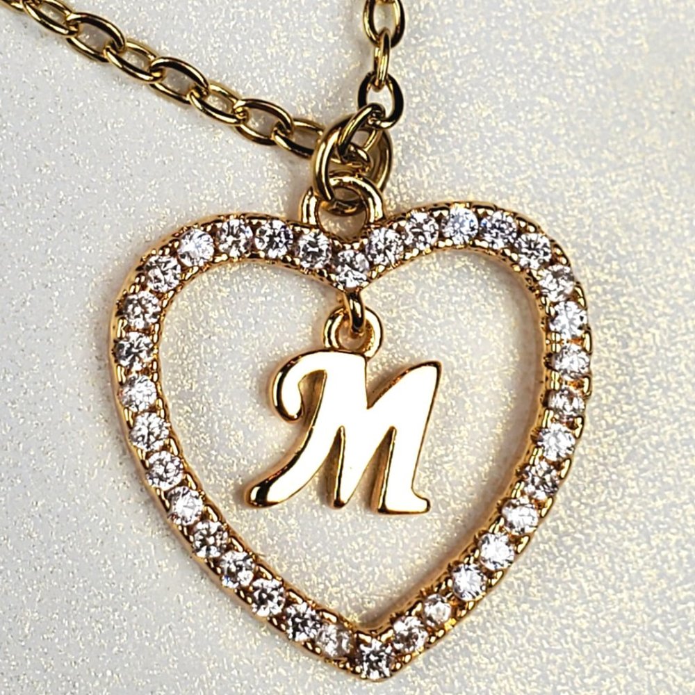 Initials M Heart Pendant Necklace For Women /Zircon Gemstones/ Love Necklaces